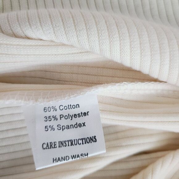 NEW Grace & Emma Top M Cream Ribbed Knit Lace Sleeve Pullover Relaxed Fit Blouse - Picture 11 of 12